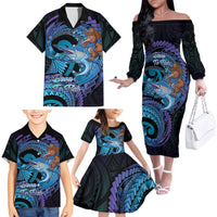 Personalised Blue Marlin Fishing New Zealand Family Matching Off The Shoulder Long Sleeve Dress and Hawaiian Shirt NZ Kiwi Cowboy Born To Fish