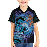 Personalised Blue Marlin Fishing New Zealand Family Matching Off Shoulder Short Dress and Hawaiian Shirt NZ Kiwi Cowboy Born To Fish