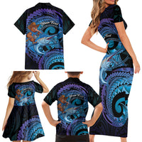 Personalised Blue Marlin Fishing New Zealand Family Matching Short Sleeve Bodycon Dress and Hawaiian Shirt NZ Kiwi Cowboy Born To Fish