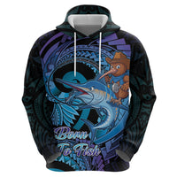 Personalised Blue Marlin Fishing New Zealand Hoodie NZ Kiwi Cowboy Born To Fish