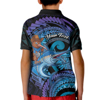 Personalised Blue Marlin Fishing New Zealand Kid Polo Shirt NZ Kiwi Cowboy Born To Fish
