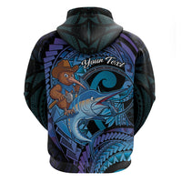 Personalised Blue Marlin Fishing New Zealand Zip Hoodie NZ Kiwi Cowboy Born To Fish