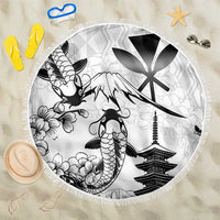 Japan And Hawaii Beach Blanket Sakura Koi Fish Hawaiian Lei Kanaka LT14 One Size 150cm White - Polynesian Pride