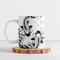 Japan And Hawaii Ceramic Mug Sakura Koi Fish Hawaiian Lei Kanaka LT14 White - Polynesian Pride