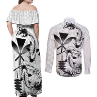 Japan And Hawaii Couples Matching Off Shoulder Maxi Dress and Long Sleeve Button Shirt Sakura Koi Fish Hawaiian Lei Kanaka LT14 - Polynesian Pride