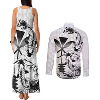 Japan And Hawaii Couples Matching Tank Maxi Dress and Long Sleeve Button Shirt Sakura Koi Fish Hawaiian Lei Kanaka LT14 - Polynesian Pride