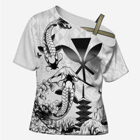 Japan And Hawaii Cross Shoulder Shirt Sakura Koi Fish Hawaiian Lei Kanaka LT14 Female White - Polynesian Pride