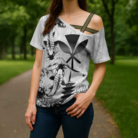 Japan And Hawaii Cross Shoulder Shirt Sakura Koi Fish Hawaiian Lei Kanaka LT14 - Polynesian Pride