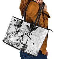 Japan And Hawaii Leather Tote Bag Sakura Koi Fish Hawaiian Lei Kanaka - Polynesian Pride
