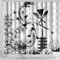 Japan And Hawaii Shower Curtain Sakura Koi Fish Hawaiian Lei Kanaka - Polynesian Pride