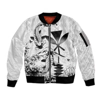 Japan And Hawaii Sleeve Zip Bomber Jacket Sakura Koi Fish Hawaiian Lei Kanaka - Polynesian Pride