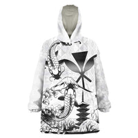 Japan And Hawaii Wearable Blanket Hoodie Sakura Koi Fish Hawaiian Lei Kanaka LT14 One Size White - Polynesian Pride