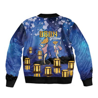 Japan Obon Festival Bomber Jacket Sakura Lanterns With Bon Dance - Polynesian Pride