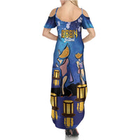 Japan Obon Festival Family Matching Summer Maxi Dress and Hawaiian Shirt Sakura Lanterns With Bon Dance - Polynesian Pride