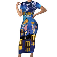 Japan Obon Festival Short Sleeve Bodycon Dress Sakura Lanterns With Bon Dance - Polynesian Pride