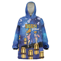 Japan Obon Festival Wearable Blanket Hoodie Sakura Lanterns With Bon Dance LT14 One Size Blue - Polynesian Pride