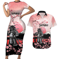 Personalised Japan Samurai Warrior Couples Matching Short Sleeve Bodycon Dress and Hawaiian Shirt Japanese Cherry Blossom Polynesian Pattern - Polynesian Pride