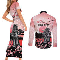 Personalised Japan Samurai Warrior Couples Matching Short Sleeve Bodycon Dress and Long Sleeve Button Shirt Japanese Cherry Blossom Polynesian Pattern LT14 - Polynesian Pride