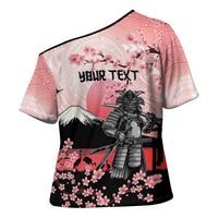 Personalised Japan Samurai Warrior Cross Shoulder Shirt Japanese Cherry Blossom Polynesian Pattern LT14 - Polynesian Pride