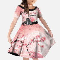 Personalised Japan Samurai Warrior Family Matching Off Shoulder Maxi Dress and Hawaiian Shirt Japanese Cherry Blossom Polynesian Pattern LT14 Daughter's Dress Pink - Polynesian Pride