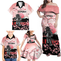 Personalised Japan Samurai Warrior Family Matching Off Shoulder Maxi Dress and Hawaiian Shirt Japanese Cherry Blossom Polynesian Pattern LT14 - Polynesian Pride