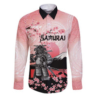 Personalised Japan Samurai Warrior Family Matching Off Shoulder Maxi Dress and Hawaiian Shirt Japanese Cherry Blossom Polynesian Pattern LT14 Dad's Shirt - Long Sleeve Pink - Polynesian Pride