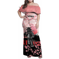 Personalised Japan Samurai Warrior Family Matching Off Shoulder Maxi Dress and Hawaiian Shirt Japanese Cherry Blossom Polynesian Pattern LT14 Mom's Dress Pink - Polynesian Pride