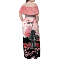 Personalised Japan Samurai Warrior Family Matching Off Shoulder Maxi Dress and Hawaiian Shirt Japanese Cherry Blossom Polynesian Pattern LT14 - Polynesian Pride