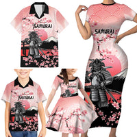 Personalised Japan Samurai Warrior Family Matching Short Sleeve Bodycon Dress and Hawaiian Shirt Japanese Cherry Blossom Polynesian Pattern - Polynesian Pride