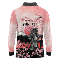 Personalised Japan Samurai Warrior Long Sleeve Polo Shirt Japanese Cherry Blossom Polynesian Pattern - Polynesian Pride