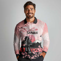 Personalised Japan Samurai Warrior Long Sleeve Polo Shirt Japanese Cherry Blossom Polynesian Pattern - Polynesian Pride