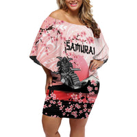 Personalised Japan Samurai Warrior Off Shoulder Short Dress Japanese Cherry Blossom Polynesian Pattern - Polynesian Pride