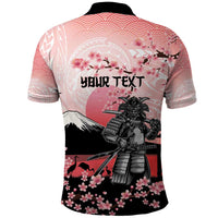 Personalised Japan Samurai Warrior Polo Shirt Japanese Cherry Blossom Polynesian Pattern - Polynesian Pride