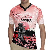 Personalised Japan Samurai Warrior Rugby Jersey Japanese Cherry Blossom Polynesian Pattern - Polynesian Pride