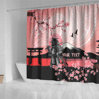 Personalised Japan Samurai Warrior Shower Curtain Japanese Cherry Blossom Polynesian Pattern - Polynesian Pride