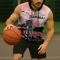 Personalised Japan Samurai Warrior Sleeveless Zip Hoodie Japanese Cherry Blossom Polynesian Pattern - Polynesian Pride