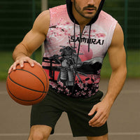 Personalised Japan Samurai Warrior Sleeveless Zip Hoodie Japanese Cherry Blossom Polynesian Pattern LT14 - Polynesian Pride