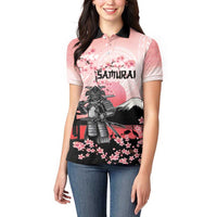 Personalised Japan Samurai Warrior Women Polo Shirt Japanese Cherry Blossom Polynesian Pattern - Polynesian Pride