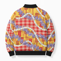 Hawaii Kahili Palaka Motifs Bomber Puffer Jacket Hawaiian Honohono Pikake Lei