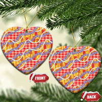 Hawaii Kahili Palaka Motifs Ceramic Ornament Hawaiian Honohono Pikake Lei LT14 Heart Red - Polynesian Pride