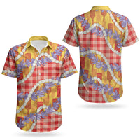 Hawaii Kahili Palaka Motifs Couples Matching Short Sleeve Bodycon Dress and Hawaiian Shirt Hawaiian Honohono Pikake Lei LT14 - Polynesian Pride