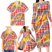 Hawaii Kahili Palaka Motifs Family Matching Long Sleeve Bodycon Dress and Hawaiian Shirt Hawaiian Honohono Pikake Lei LT14 - Polynesian Pride