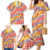 Hawaii Kahili Palaka Motifs Family Matching Mermaid Dress and Hawaiian Shirt Hawaiian Honohono Pikake Lei LT14 - Polynesian Pride