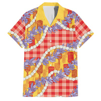 Hawaii Kahili Palaka Motifs Family Matching Off The Shoulder Long Sleeve Dress and Hawaiian Shirt Hawaiian Honohono Pikake Lei LT14 Dad's Shirt - Short Sleeve Red - Polynesian Pride