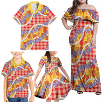 Hawaii Kahili Palaka Motifs Family Matching Off Shoulder Maxi Dress and Hawaiian Shirt Hawaiian Honohono Pikake Lei LT14 - Polynesian Pride