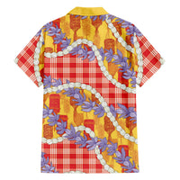 Hawaii Kahili Palaka Motifs Family Matching Off Shoulder Maxi Dress and Hawaiian Shirt Hawaiian Honohono Pikake Lei LT14 Dad's Shirt - Long Sleeve Red - Polynesian Pride