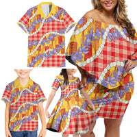 Hawaii Kahili Palaka Motifs Family Matching Off Shoulder Short Dress and Hawaiian Shirt Hawaiian Honohono Pikake Lei LT14 - Polynesian Pride