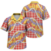 Hawaii Kahili Palaka Motifs Family Matching Off Shoulder Short Dress and Hawaiian Shirt Hawaiian Honohono Pikake Lei LT14 Son's Shirt Red - Polynesian Pride