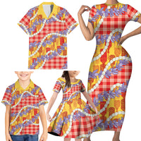 Hawaii Kahili Palaka Motifs Family Matching Short Sleeve Bodycon Dress and Hawaiian Shirt Hawaiian Honohono Pikake Lei LT14 - Polynesian Pride