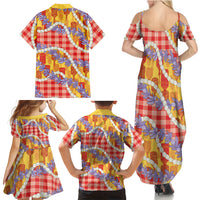 Hawaii Kahili Palaka Motifs Family Matching Summer Maxi Dress and Hawaiian Shirt Hawaiian Honohono Pikake Lei LT14 Mom's Dress Red - Polynesian Pride